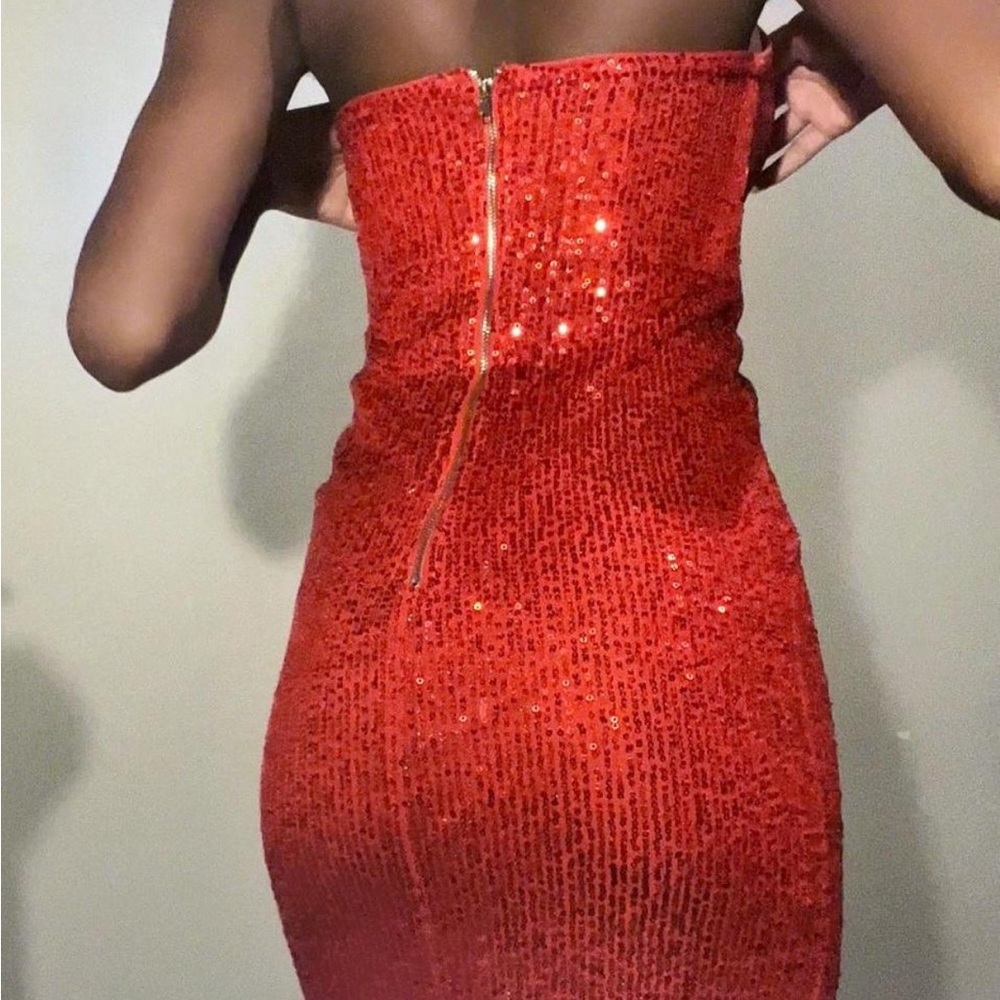 Fashion Nova Strapless Red Sequin Dress - Picture 3 of 3